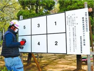 設置される徳島市長選のポスター掲示板=徳島市の幸町公園