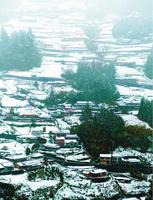 雪に覆われた落合集落=13日午後1時ごろ、三好市東祖谷