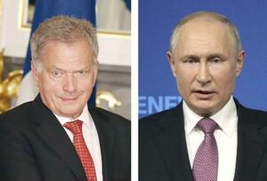 　フィンランドのニーニスト大統領（左）、ロシアのプーチン大統領（ゲッティ＝共同）