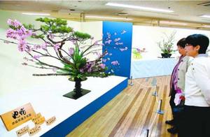「明日へつづく～花の絆」をテーマに作品が並ぶ池坊展=徳島市のそごう徳島店