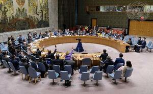 　北朝鮮への制裁強化決議案を否決した、国連安全保障理事会の会合＝２６日、ニューヨーク（国連提供・共同）