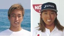 日本サーフィン連盟の強化指定選手に選ばれた安室㊧、川合
